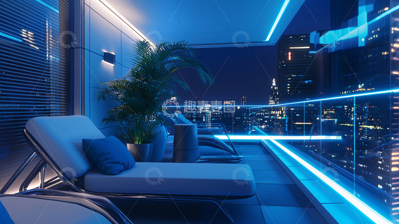 高清大图下载【趣麦麦图】夜景阳台休闲区