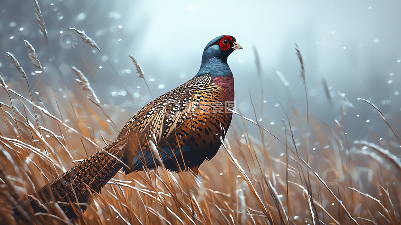高清大图下载【趣麦麦图】雪中环颈雉高清图片
