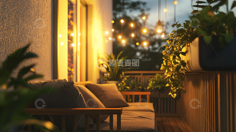 高清大图下载【趣麦麦图】夜晚阳台温馨氛围
