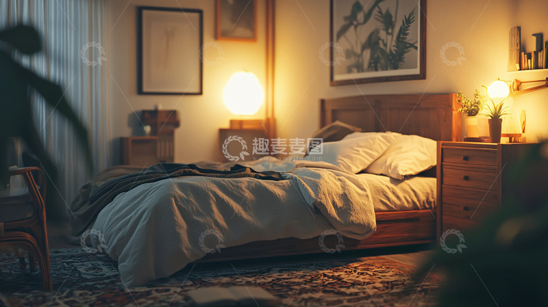 高清大图下载【趣麦麦图】温暖舒适的卧室夜景