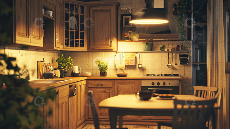高清大图下载【趣麦麦图】温暖舒适的木质小厨房