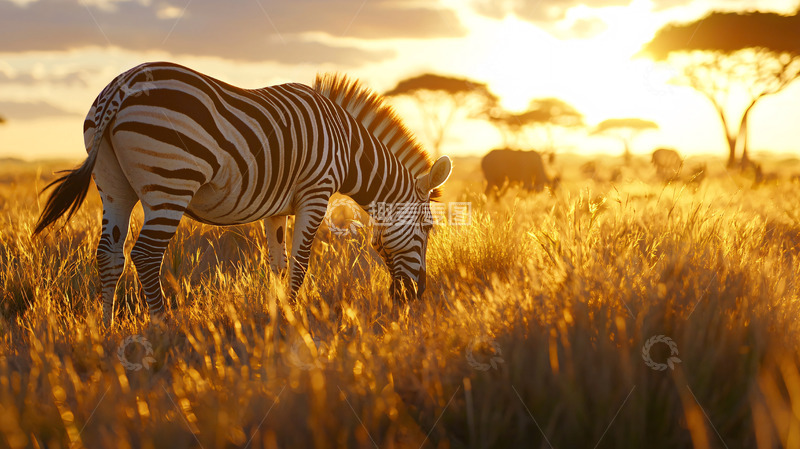 高清大图下载【趣麦麦图】非洲草原夕阳斑马