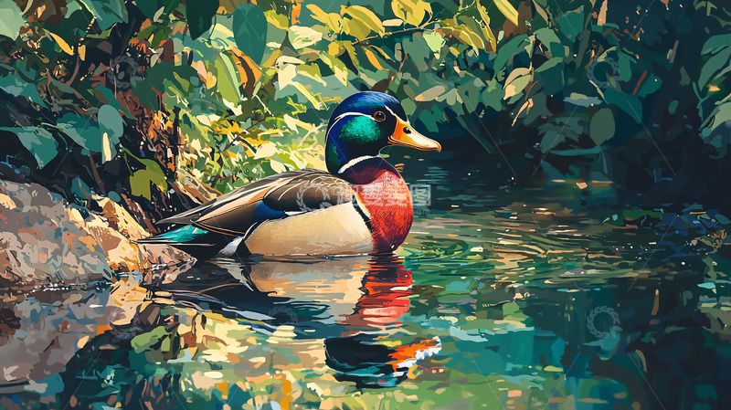 高清大图下载【趣麦麦图】绿头鸭水中倒影