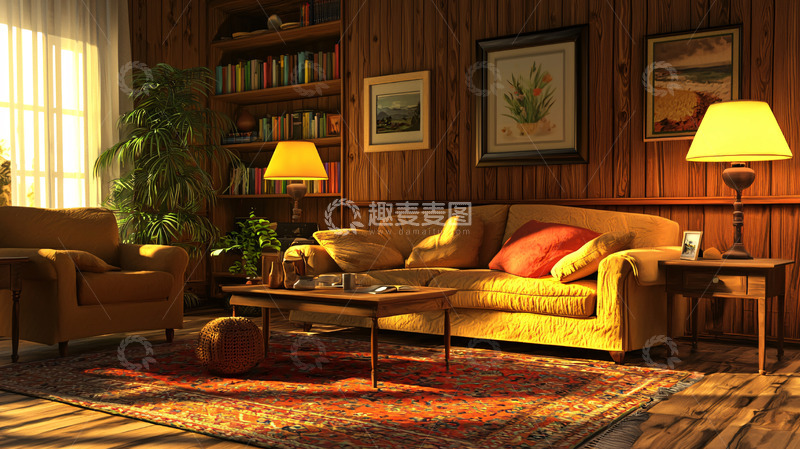 高清大图下载【趣麦麦图】温暖舒适的乡村风格客厅