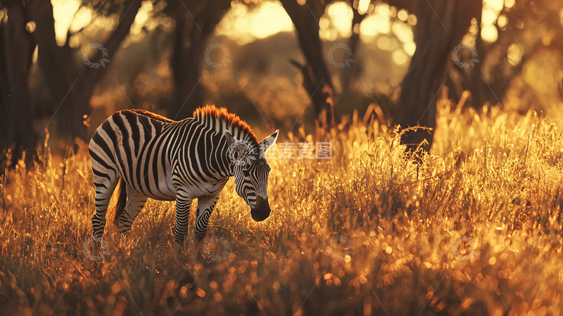高清大图下载【趣麦麦图】金色草原上的斑马