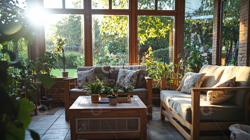 高清大图下载【趣麦麦图】阳光洒进室内花园客厅