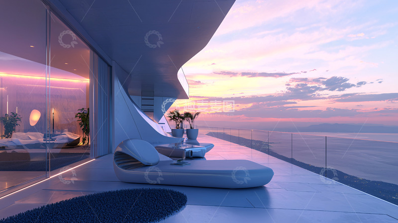 高清大图下载【趣麦麦图】海景阳台日落别墅
