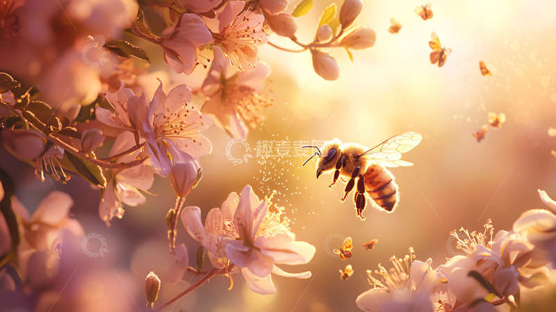 蜜蜂采蜜春日暖阳