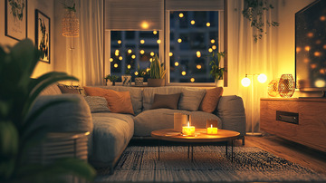 温馨舒适的客厅夜景