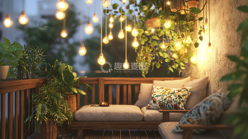 高清大图下载【趣麦麦图】浪漫阳台夜景