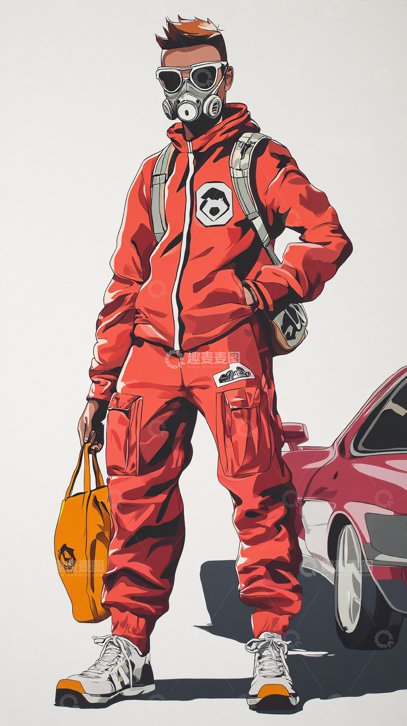 高清大图下载【趣麦麦图】红色连体衣男子