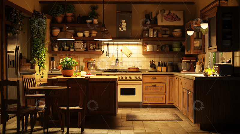高清大图下载【趣麦麦图】温暖舒适的乡村风格厨房