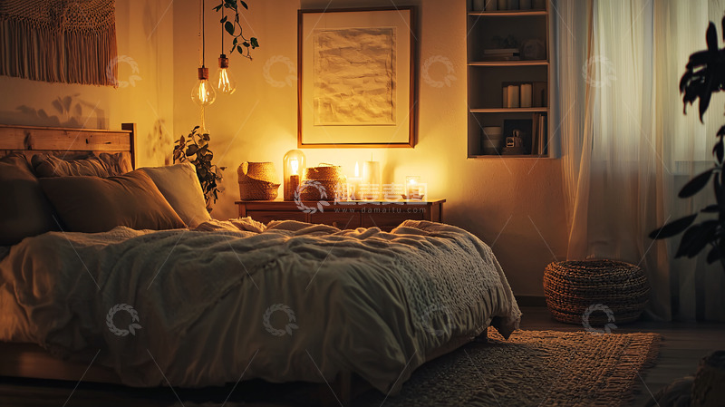 高清大图下载【趣麦麦图】温暖舒适的卧室夜晚