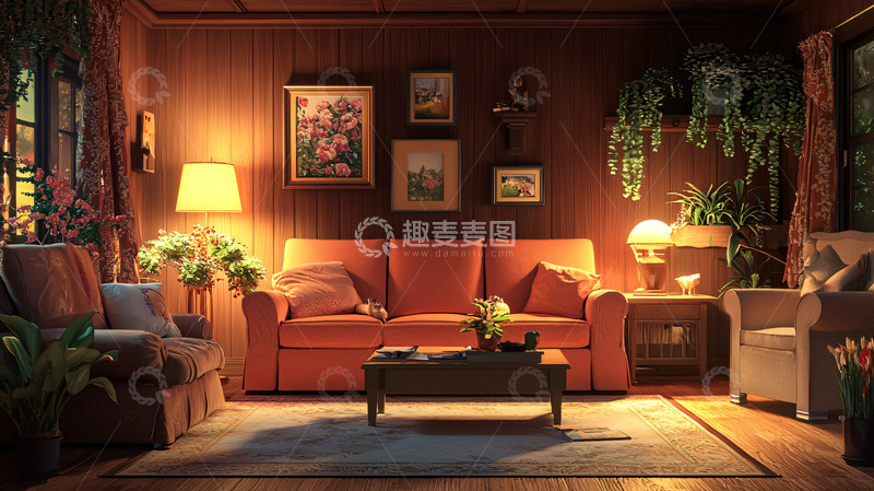 高清大图下载【趣麦麦图】温暖舒适的复古客厅