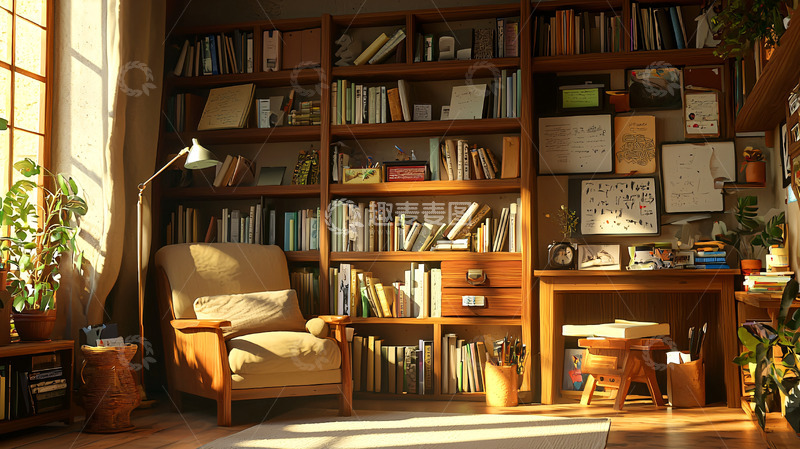 高清大图下载【趣麦麦图】阳光洒进书房