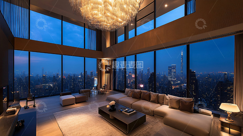 高清大图下载【趣麦麦图】夜景豪宅客厅