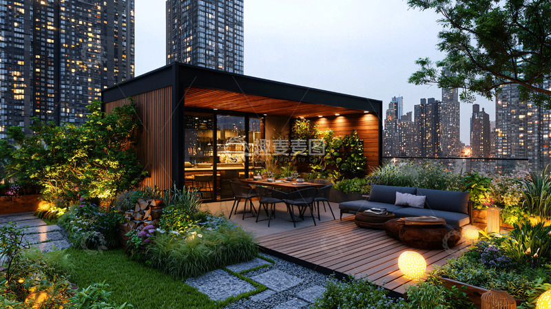 高清大图下载【趣麦麦图】现代都市屋顶花园