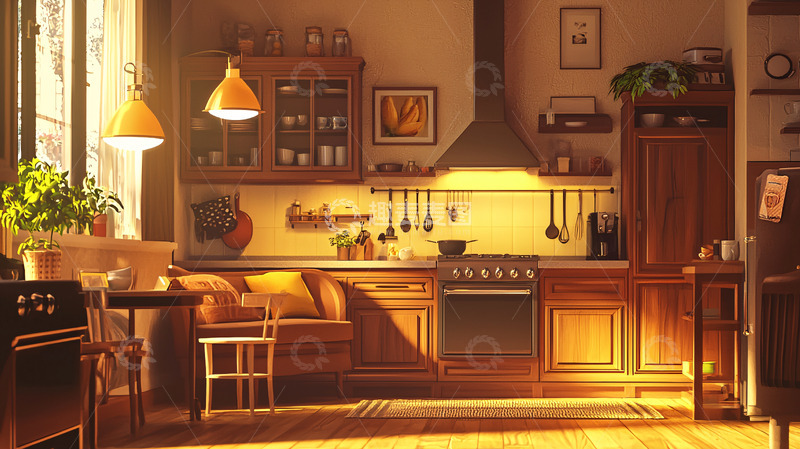 高清大图下载【趣麦麦图】温暖舒适的乡村风格厨房