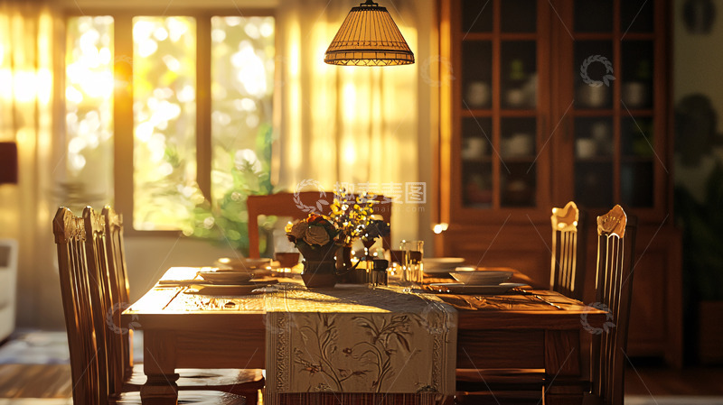 高清大图下载【趣麦麦图】温暖阳光洒进的乡村木质餐桌
