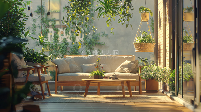 高清大图下载【趣麦麦图】阳光洒满绿意庭院