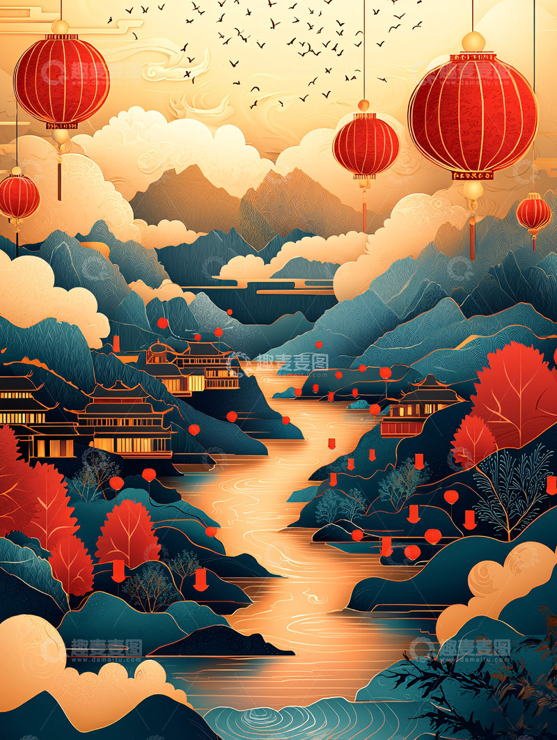 高清大图下载【趣麦麦图】中式山水画