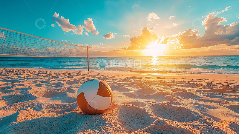 高清大图下载【趣麦麦图】海滩排球日落美景