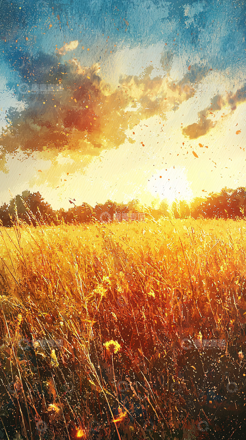 高清大图下载【趣麦麦图】金色麦田日落