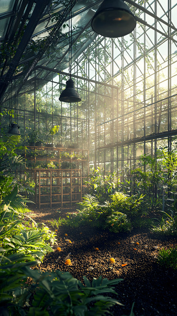 阳光洒进玻璃温室