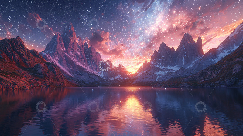 高清大图下载【趣麦麦图】星空下的山脉湖泊