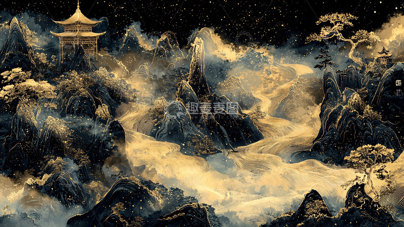 高清大图下载【趣麦麦图】水墨风格山水画