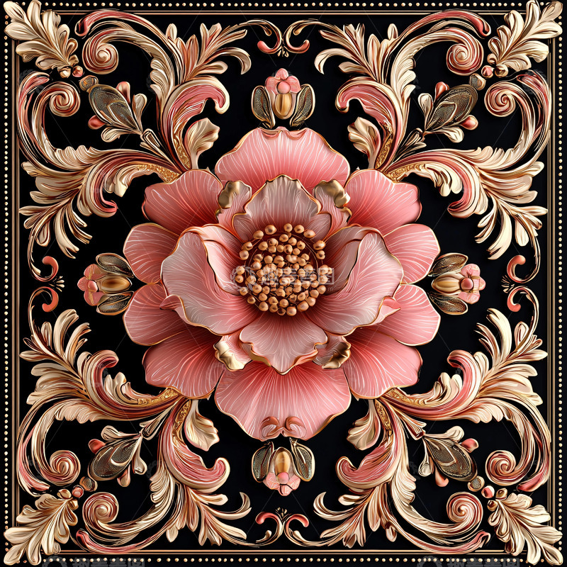 高清大图下载【趣麦麦图】粉色雕花中心对称图案