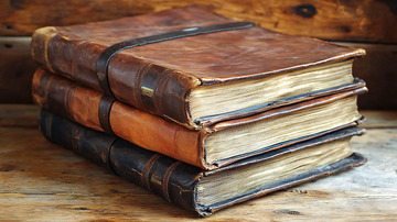 古老皮革书籍堆叠