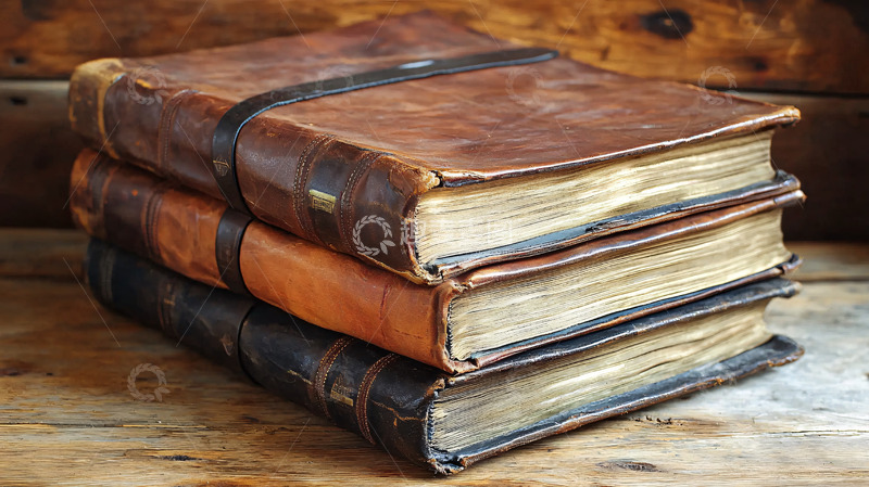 高清大图下载【趣麦麦图】古老皮革书籍堆叠