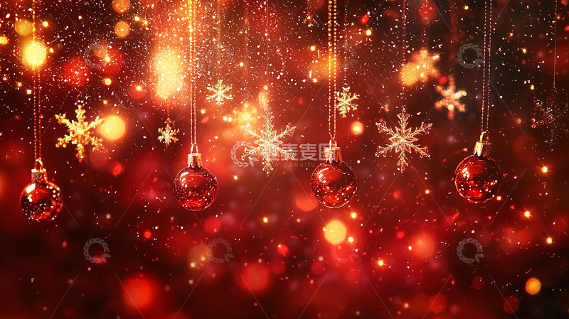 高清大图下载【趣麦麦图】圣诞红球雪花背景