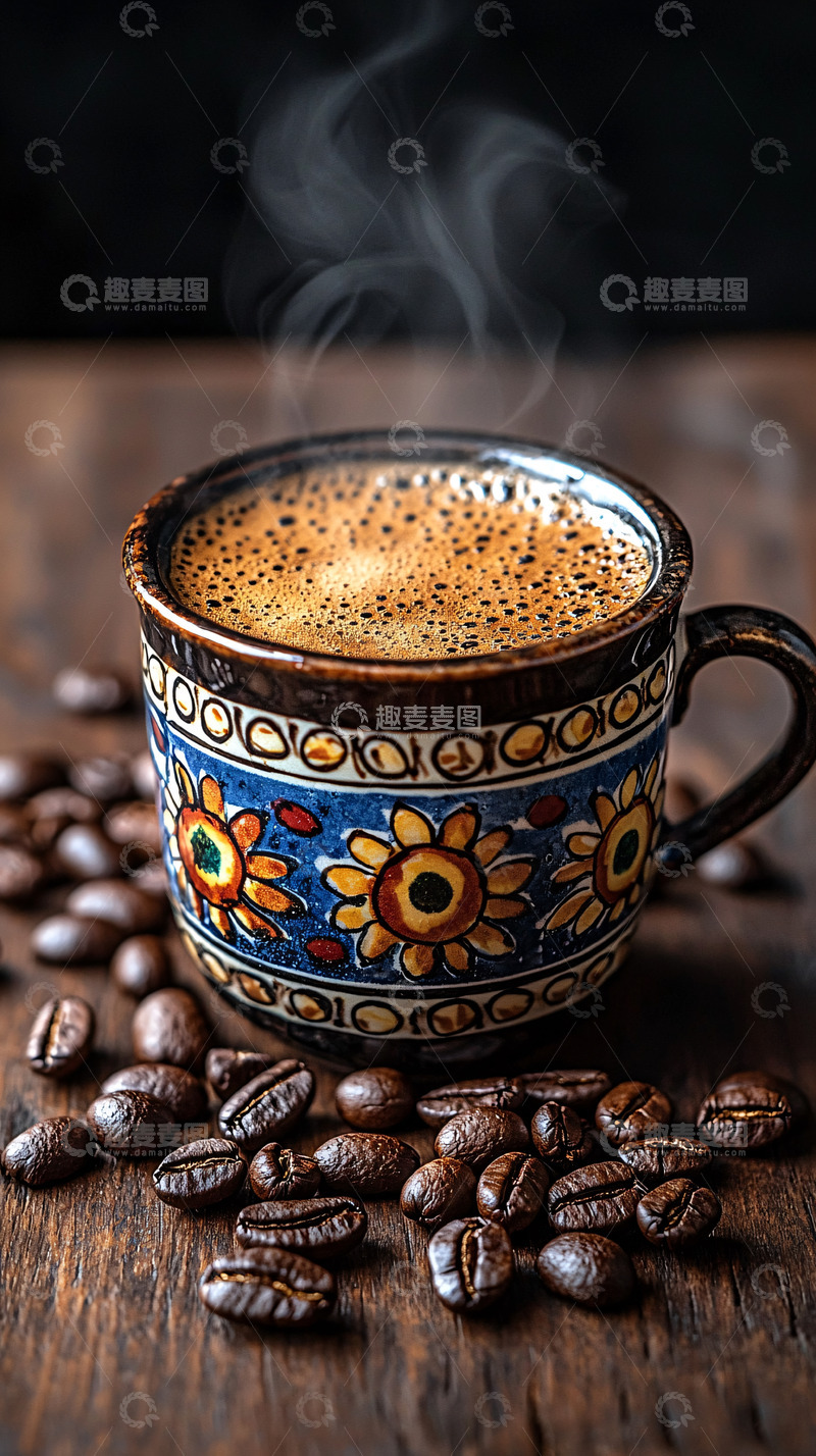 高清大图下载【趣麦麦图】热气腾腾的咖啡和咖啡豆