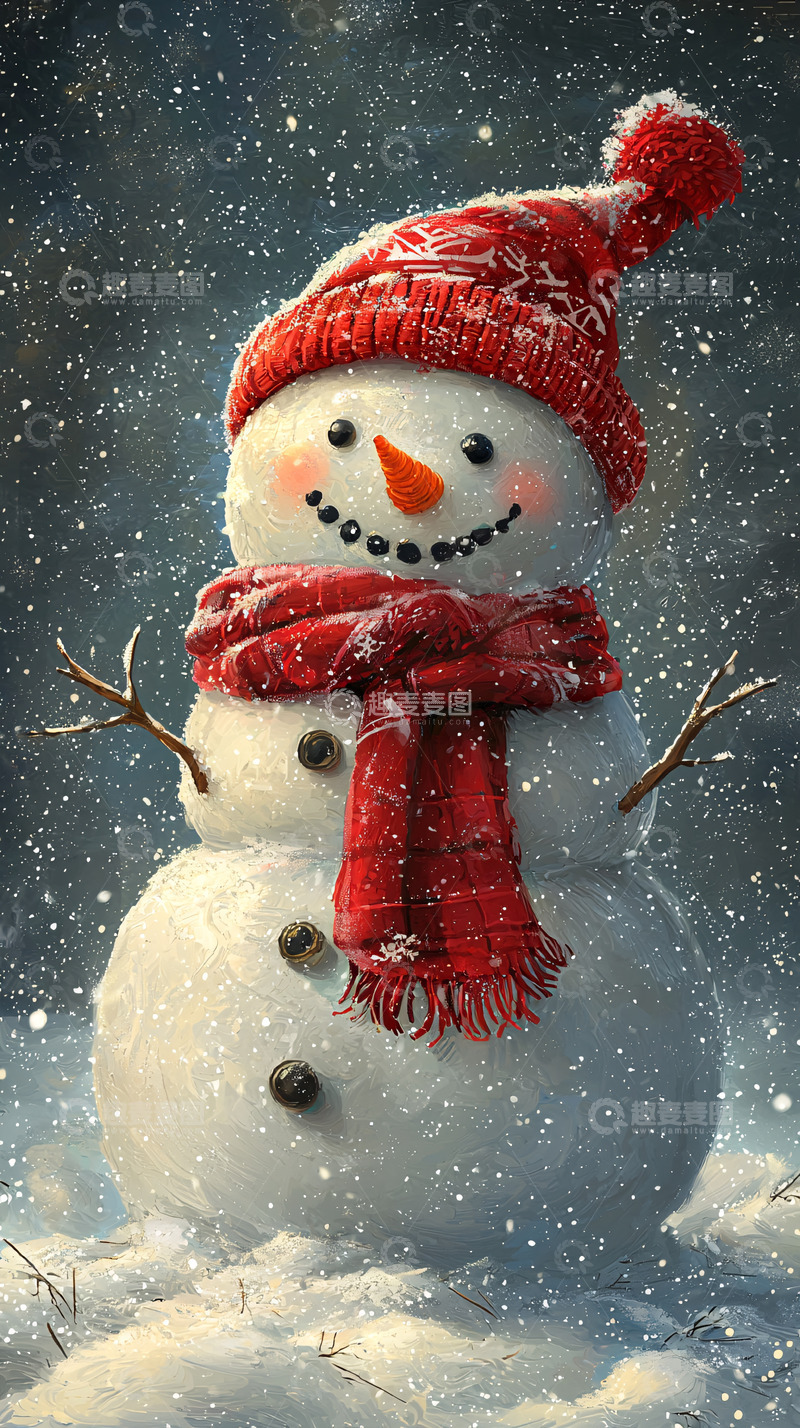 高清大图下载【趣麦麦图】戴红帽子的雪人