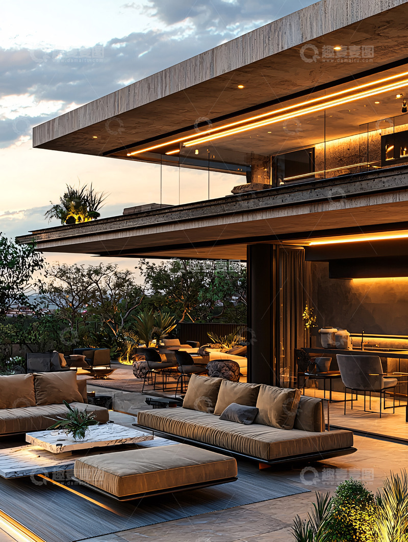 高清大图下载【趣麦麦图】现代极简风格别墅夜景