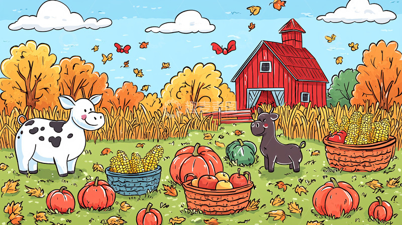 高清大图下载【趣麦麦图】秋日农场卡通图