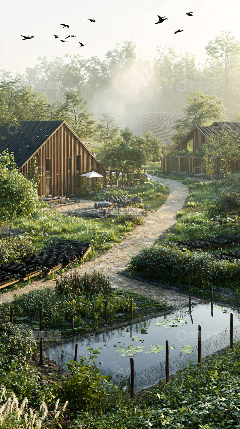 高清大图下载【趣麦麦图】清晨乡间木屋