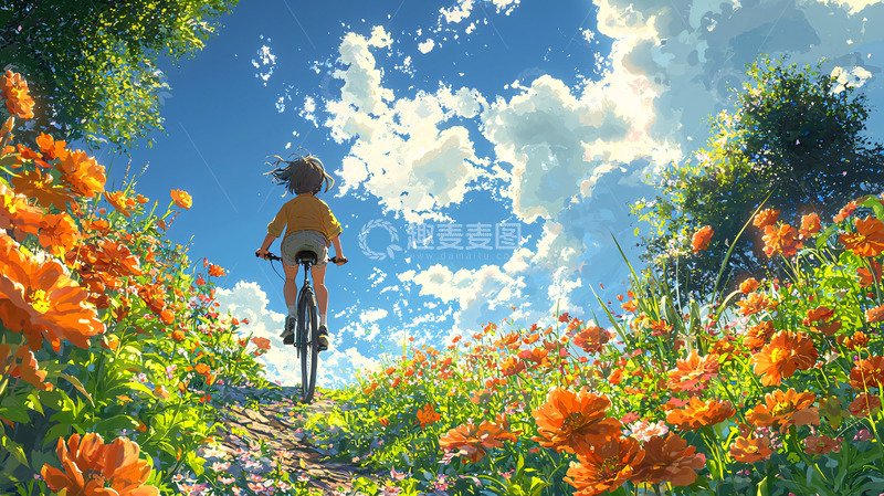 高清大图下载【趣麦麦图】骑自行车女孩