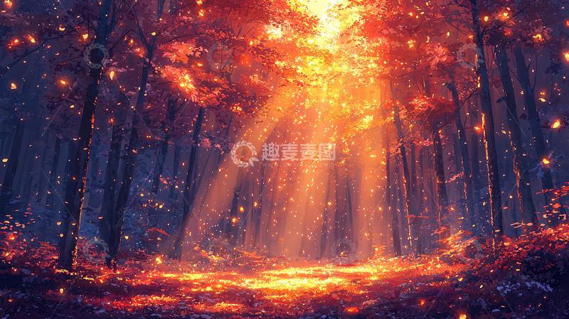 高清大图下载【趣麦麦图】金色光芒穿透森林