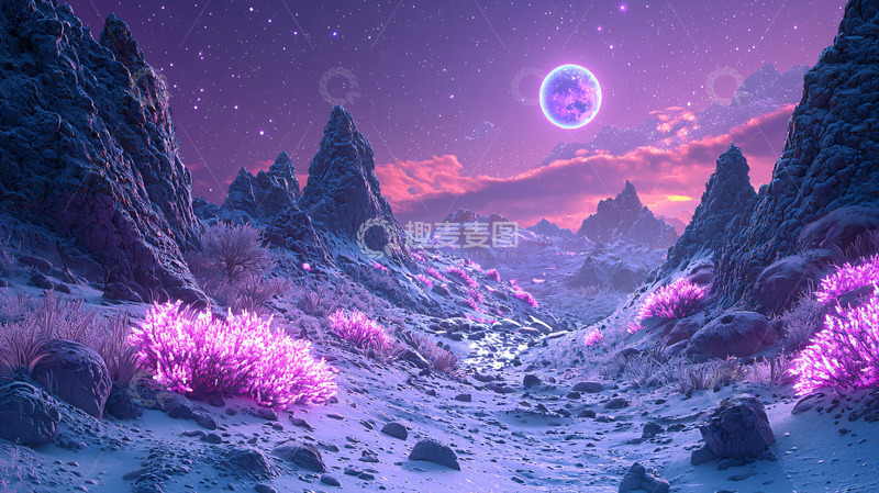 高清大图下载【趣麦麦图】紫色星球雪山