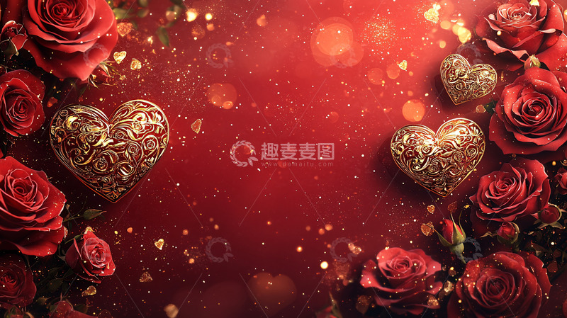 高清大图下载【趣麦麦图】红色玫瑰金心背景