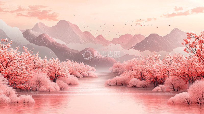 高清大图下载【趣麦麦图】粉色雪景山川湖泊