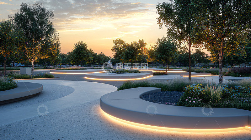 高清大图下载【趣麦麦图】环形长椅公园夜景