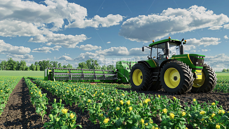 高清大图下载【趣麦麦图】绿色田野里的拖拉机