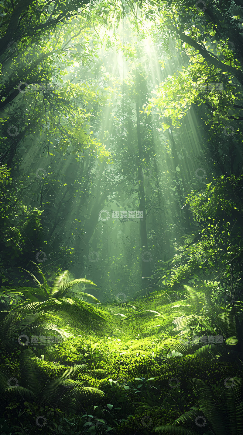 高清大图下载【趣麦麦图】阳光穿透的绿色森林