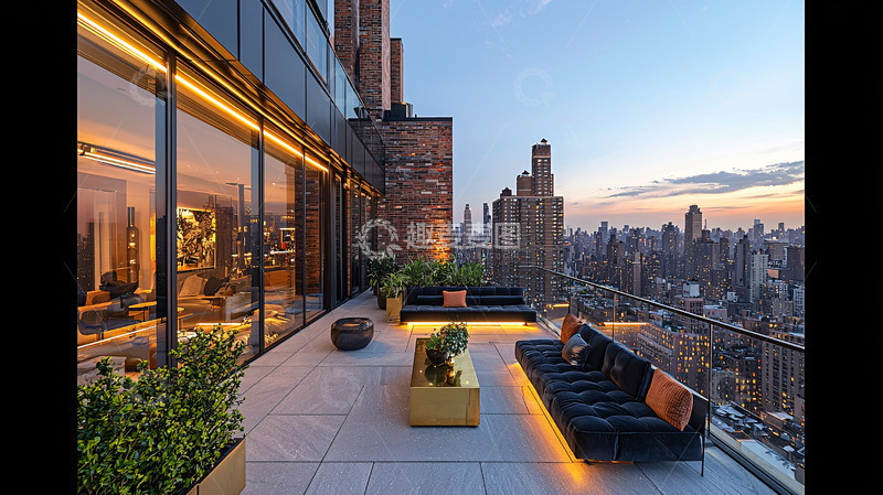 高清大图下载【趣麦麦图】高层公寓夜景阳台