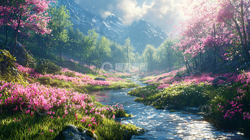 高清大图下载【趣麦麦图】梦幻山谷溪流