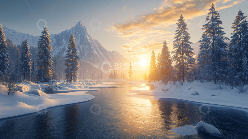 高清大图下载【趣麦麦图】雪山日落